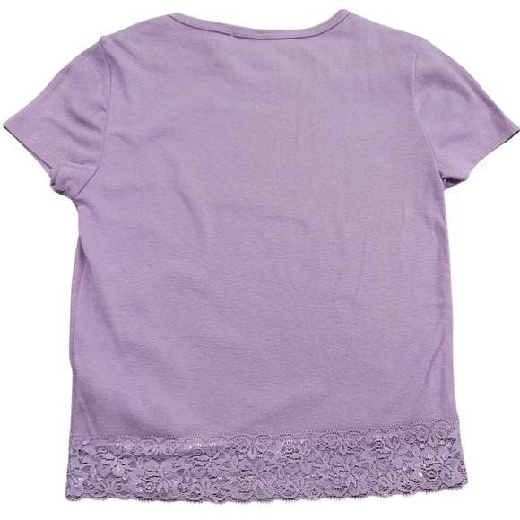 Pink Rose Lace Trim Tee Womens Large Mauve NWT Short Sleeve Softgirl Y2K Boho - Picture 2 of 7